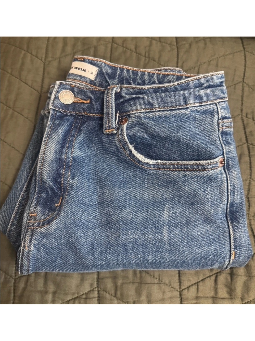 Tally Weijl Blue Denim Straight Jeans Raw Hem Solid Women’s Regular